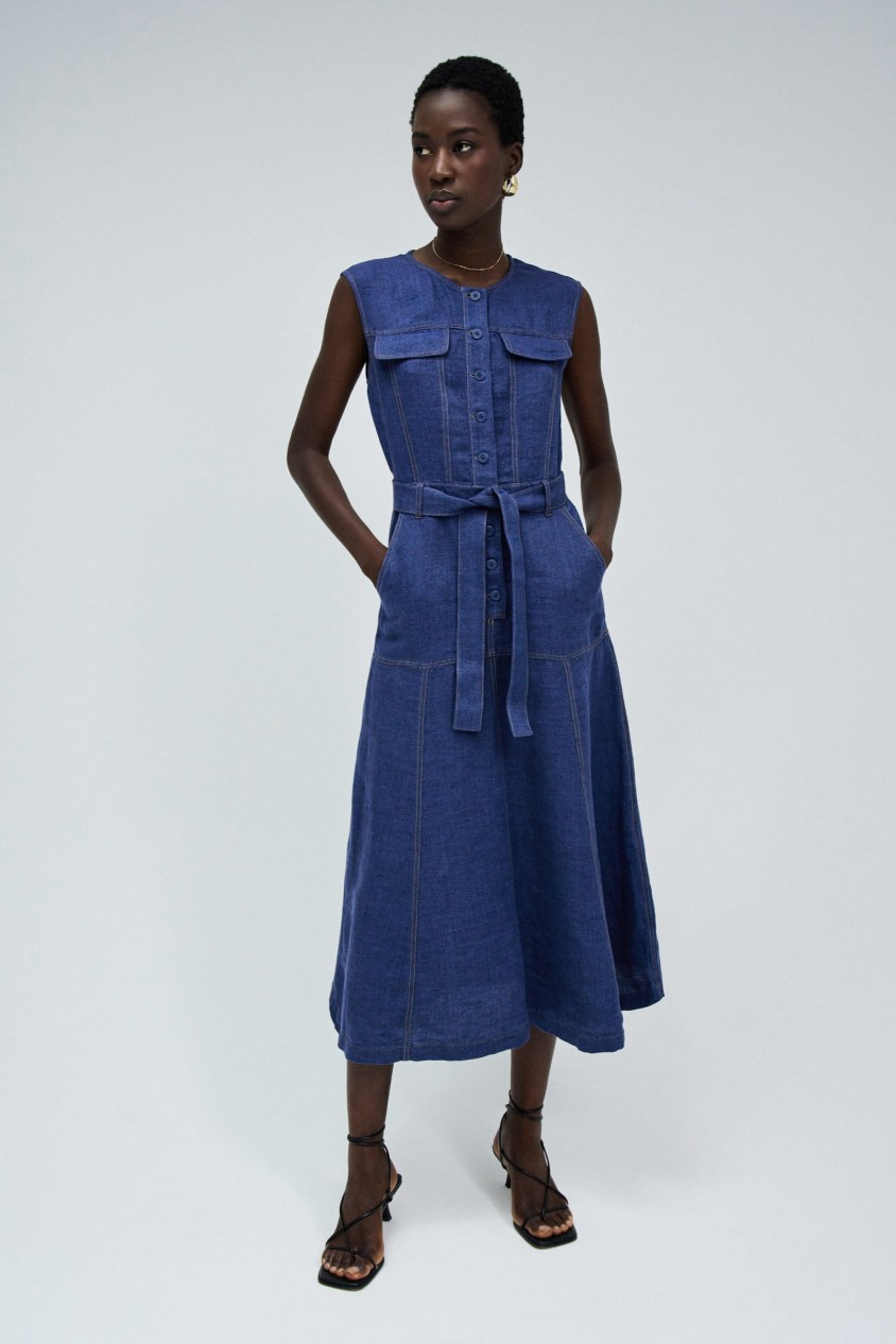 ROBE MIDI INDIGO EN LIN LIN