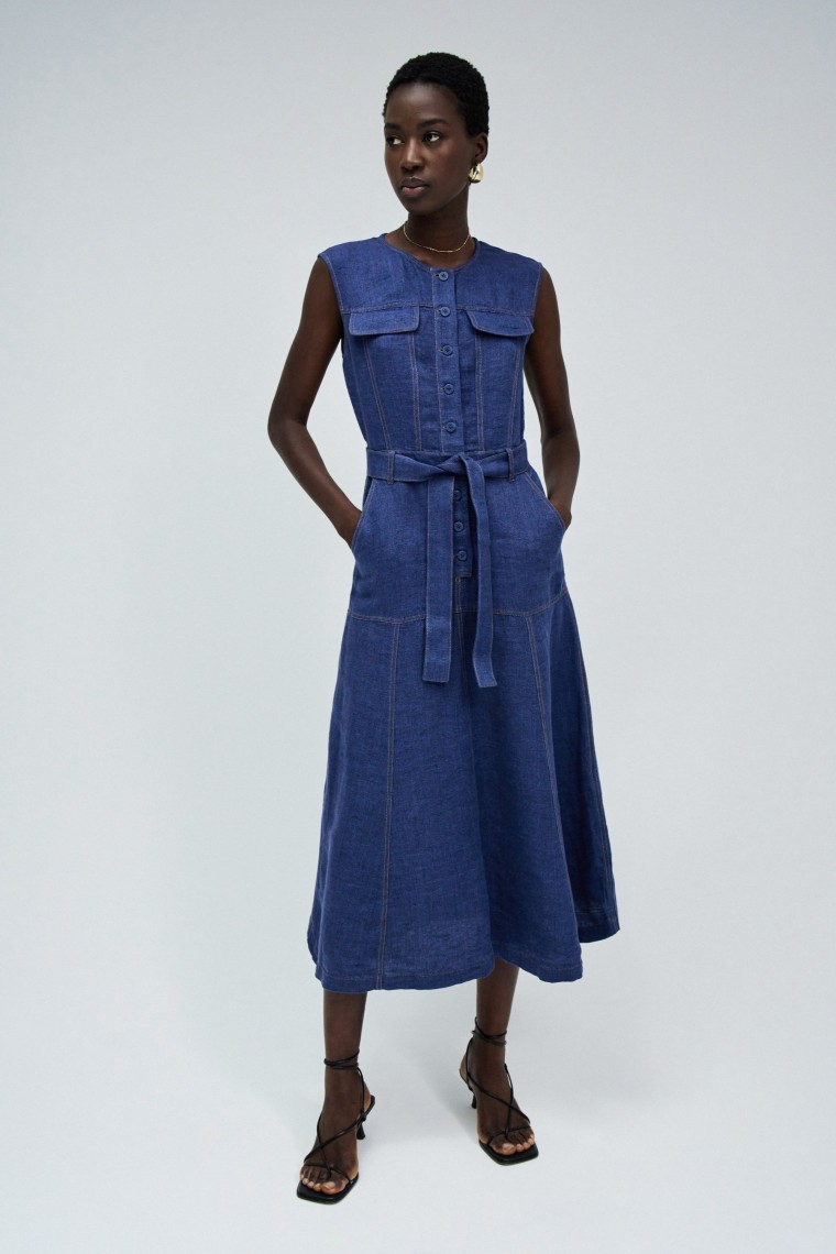 MIDI INDIGO LINEN DRESS