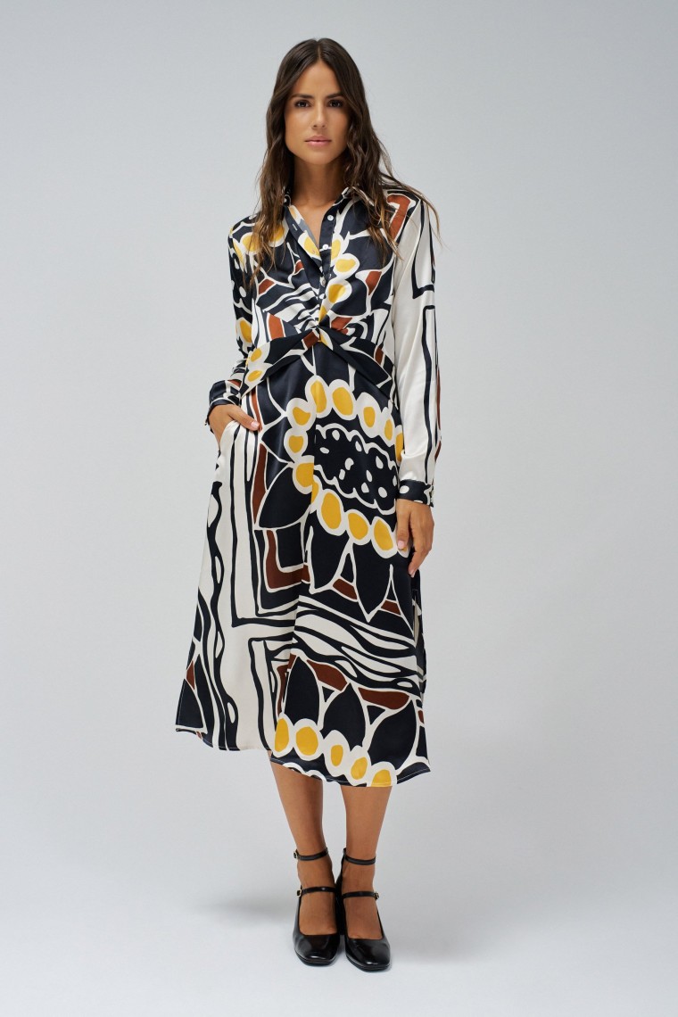 MIDI DRESS WITH COLOURED PATTERN