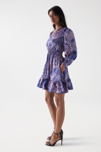 SHORT SATIN-FEEL DRESS WITH PRINT