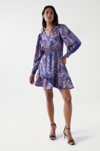 SHORT SATIN-FEEL DRESS WITH PRINT