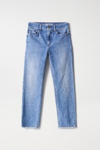 DESTINY PUSH UP CROPPED SLIM JEANS WITH PEARL DETAIL