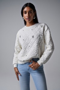 TEXTURED SWEATSHIRT WITH GLITTERY APPLIQUS