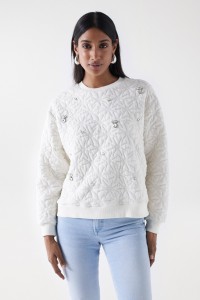 TEXTURED SWEATSHIRT WITH GLITTERY APPLIQUS