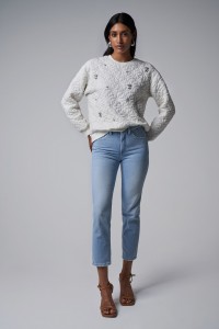 TEXTURED SWEATSHIRT WITH GLITTERY APPLIQUS