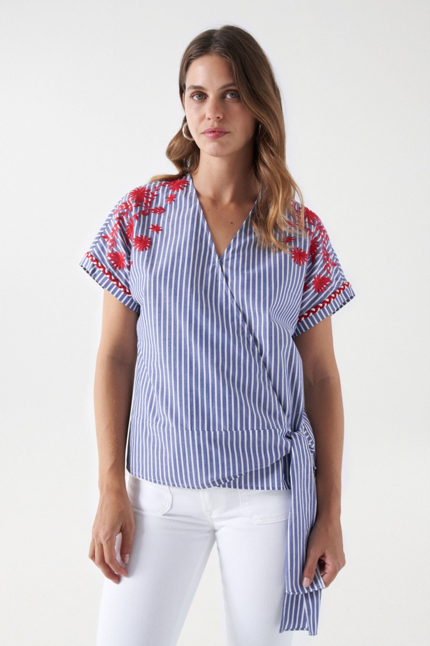 STRIPED SHIRT WITH EMBROIDERED DETAIL