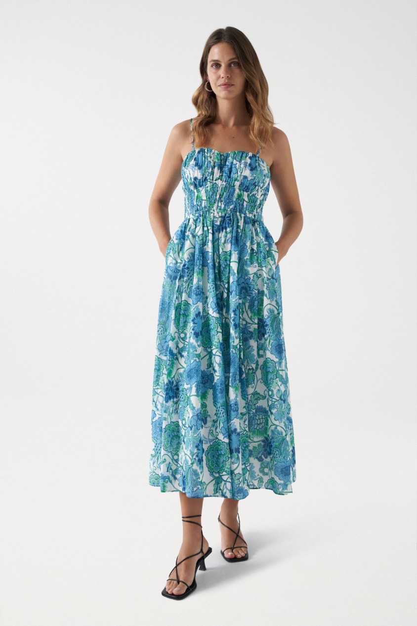 FLORAL PRINT STRAPLESS DRESS