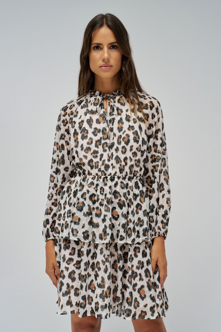 VESTIDO ESTAMPADO ANIMAL CON VOLANTES