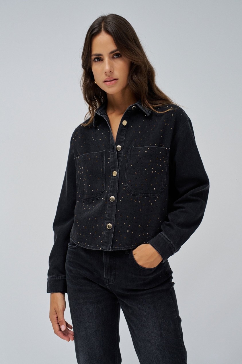 DENIM SHIRT WITH SPARKLES