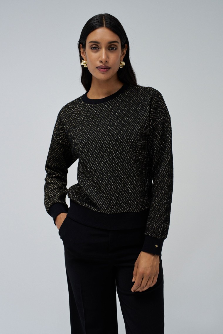 TEXTURED FLEECE SWEATER WITH SHINE