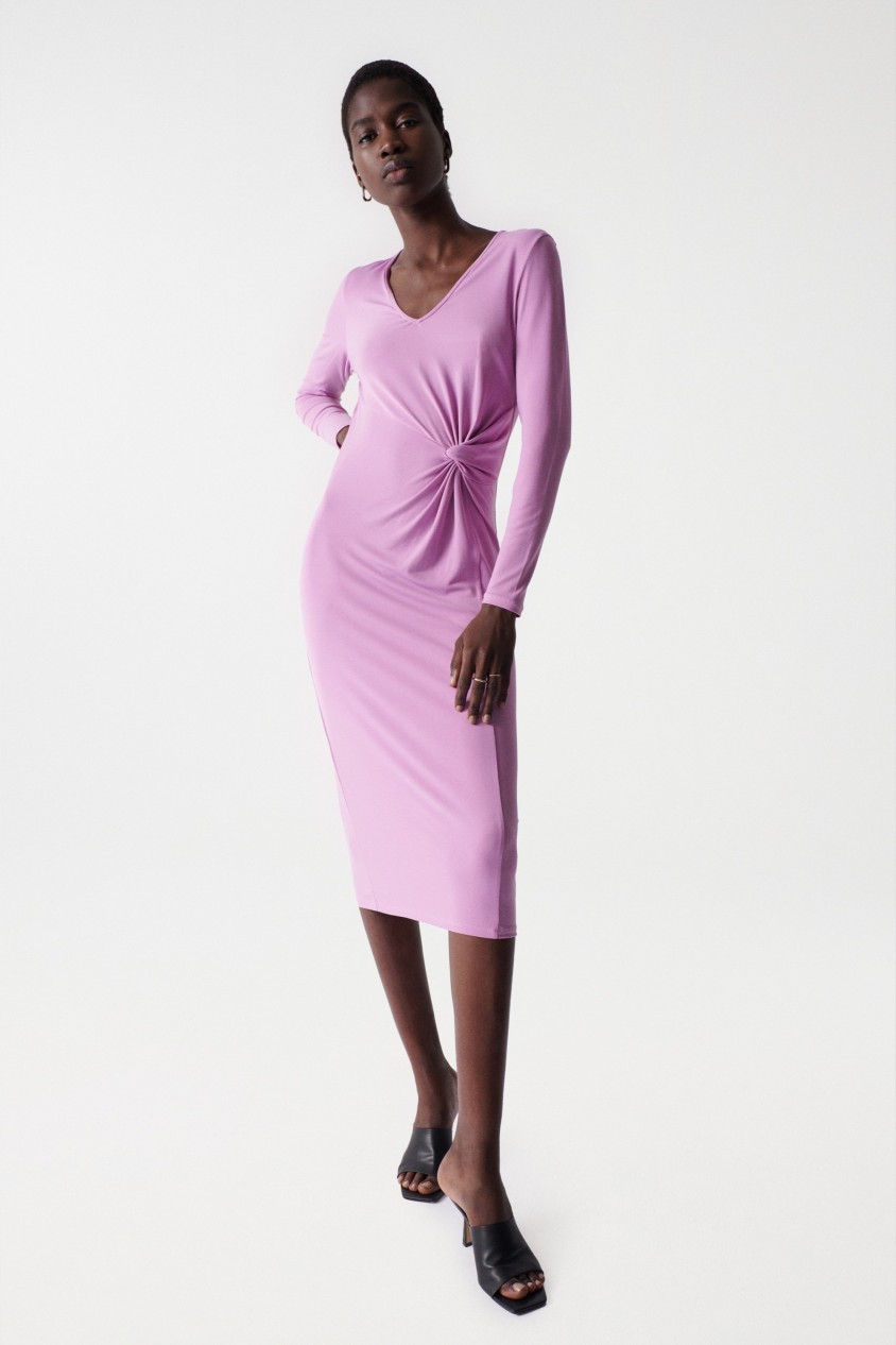 MIDI DRESS WITH RUCHED EFFECT